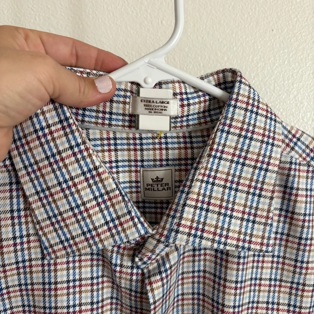 Men's Peter Millar Crown Long Sleeve Button up Shirt Red Blue And White  XL